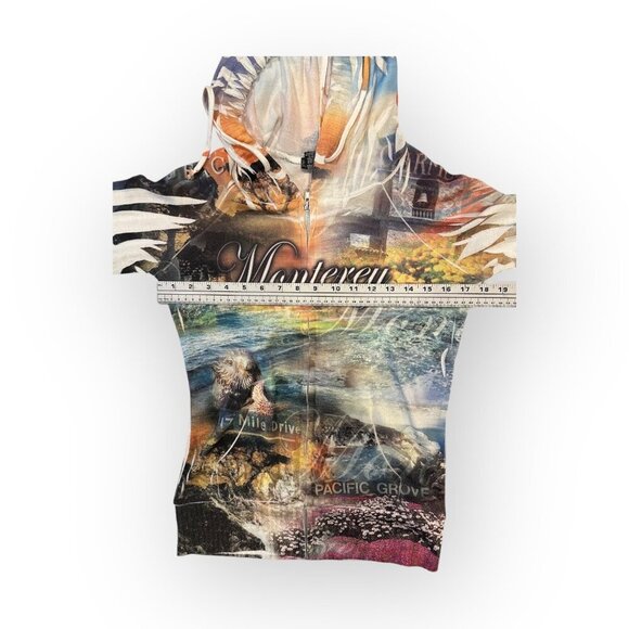 Passion-I Monterey Scenic Print Hooded Sweatshirt Multi Color Size Women M - Picture 8 of 15